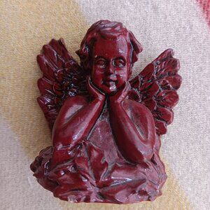 Vintage Demonic Goth Cherub Angel Figurine Red Resin Statue 4" Red